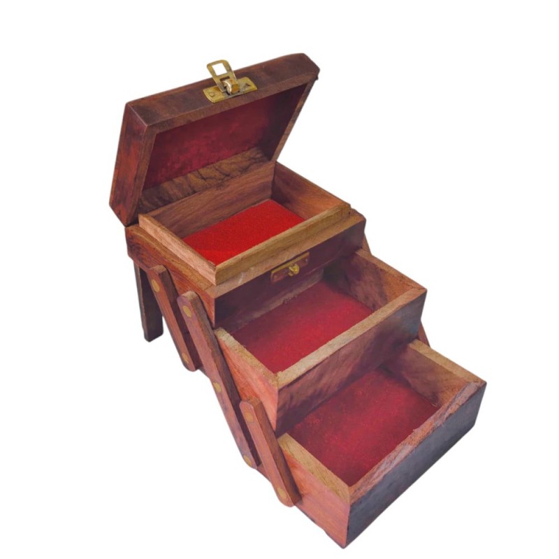 3-Drawer Wooden Carved Jewelry Box – A Timeless Treasure for Your Keepsakes